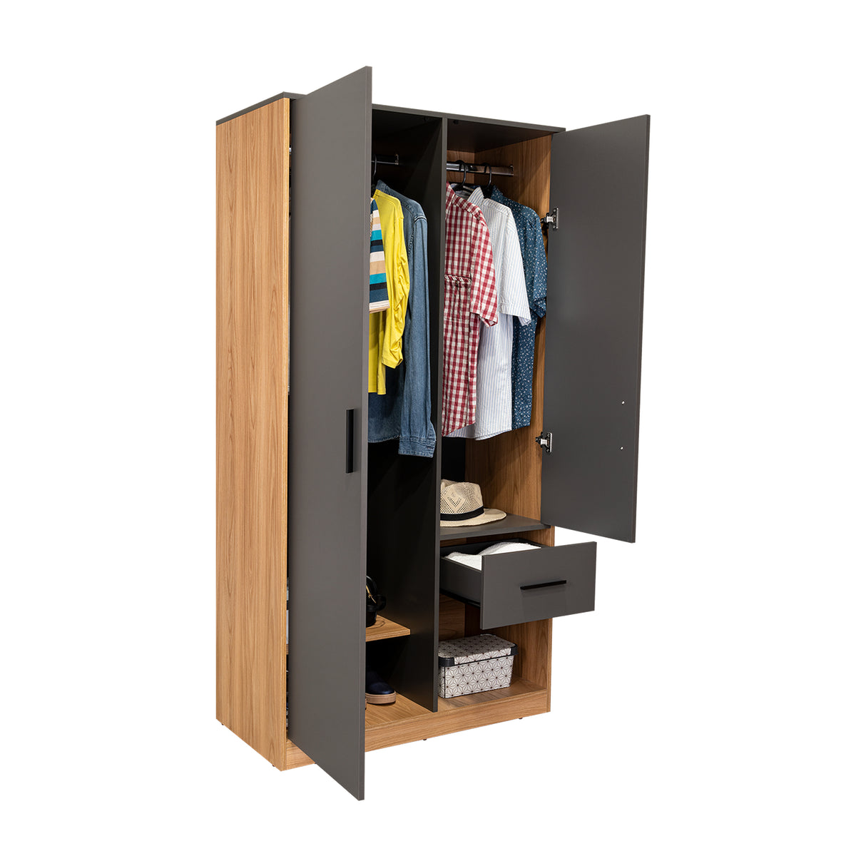Closet Alder Plomo y Fresno Europeo 90.1x180cm Con Un Cajón y Dos Puertas - CLOSETS | Bylmo