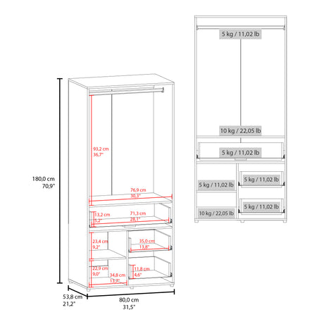 Closet Alpine Blanco 80.2x179.6cm Con Tres Cajones y Dos Puertas - CLOSETS | Bylmo