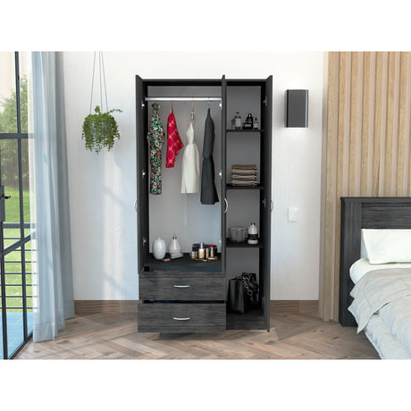Closet Austral Roble Gris 90x180cm Con Dos Cajones y Tres Puertas - CLOSETS | Bylmo
