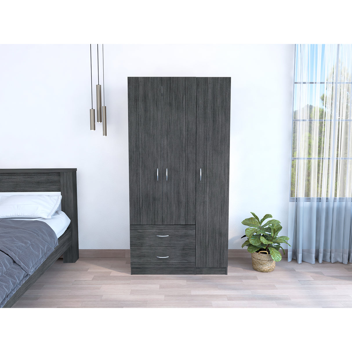 Closet Austral Roble Gris 90x180cm Con Dos Cajones y Tres Puertas - CLOSETS | Bylmo