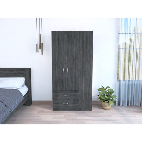 Closet Austral Roble Gris 90x180cm Con Dos Cajones y Tres Puertas - CLOSETS | Bylmo