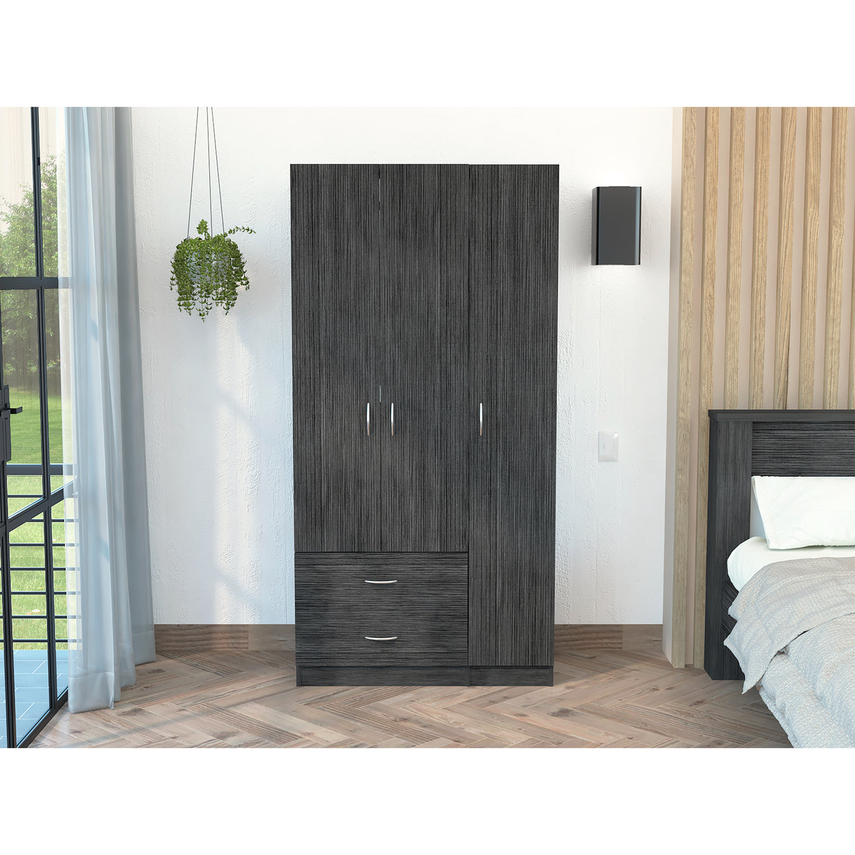Closet Austral Roble Gris 90x180cm Con Dos Cajones y Tres Puertas - CLOSETS | Bylmo