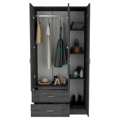 Closet Austral Roble Gris 90x180cm Con Dos Cajones y Tres Puertas - CLOSETS | Bylmo