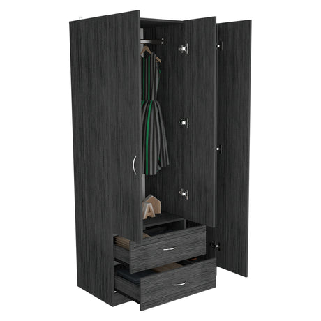 Closet Austral Roble Gris 90x180cm Con Dos Cajones y Tres Puertas - CLOSETS | Bylmo
