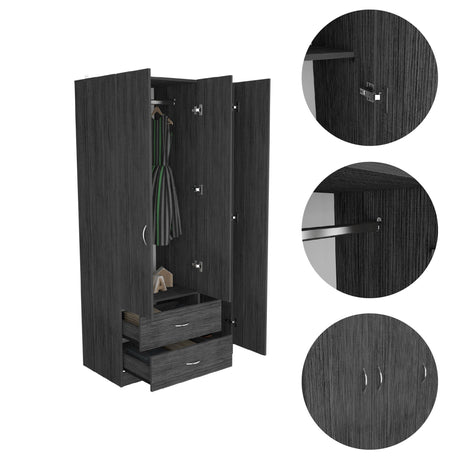 Closet Austral Roble Gris 90x180cm Con Dos Cajones y Tres Puertas - CLOSETS | Bylmo