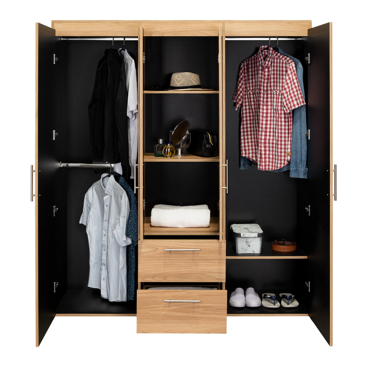 Closet Bariloche Eco Fresno Europeo y Wengue 150.3x177.9cm Con Dos Cajones y Cuatro Puertas - CLOSETS | Bylmo
