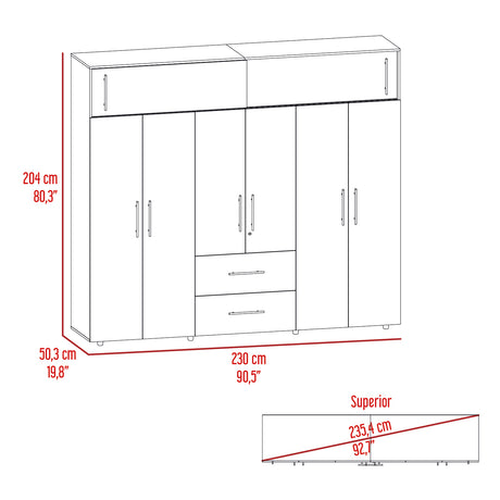 Closet Bigaf Fresno Europeo y Blanco 230x204cm Con Tres Cajones y Ocho Puertas - CLOSETS | Bylmo
