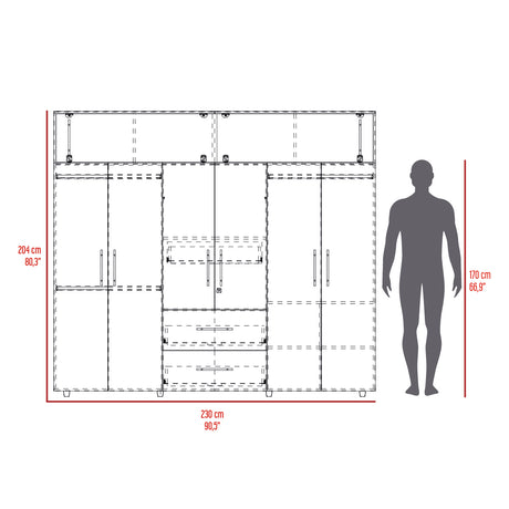 Closet Bigaf Fresno Europeo y Blanco 230x204cm Con Tres Cajones y Ocho Puertas - CLOSETS | Bylmo