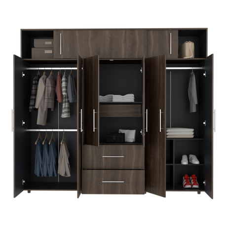 Closet Bigaf Milan y Wengue 230x204cm Con Tres Cajones y Ocho Puertas - CLOSETS | Bylmo