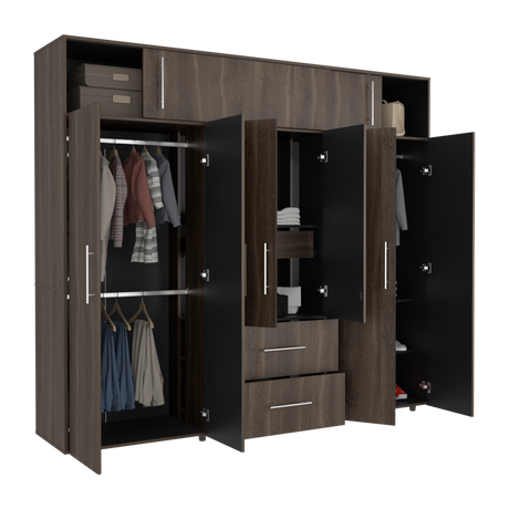 Closet Bigaf Milan y Wengue 230x204cm Con Tres Cajones y Ocho Puertas - CLOSETS | Bylmo