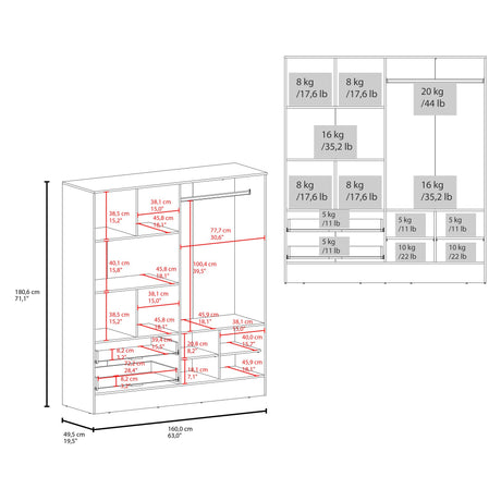 Closet Bolton Blanco 120x180.6cm Con Dos Cajones Tres Puertas y Espejo - CLOSETS | Bylmo