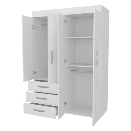 Closet Denver Blanco 119.2x172.8cm Con Tres Cajones y Cuatro Puertas - CLOSETS | Bylmo