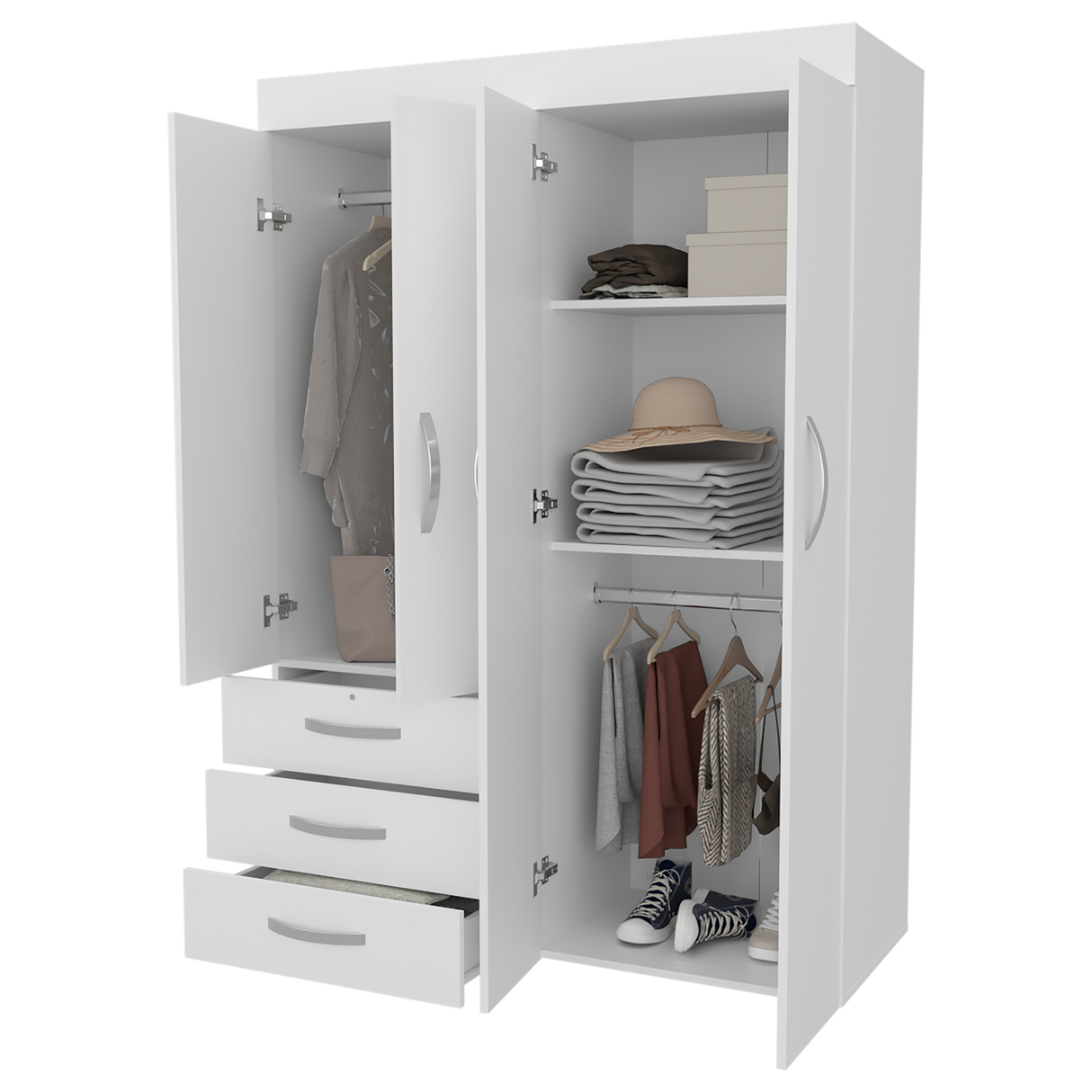 Closet Denver Blanco 119.2x172.8cm Con Tres Cajones y Cuatro Puertas - CLOSETS | Bylmo