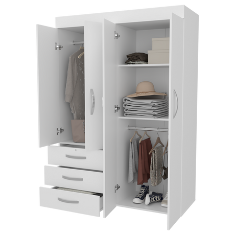 Closet Denver Blanco 119.2x172.8cm Con Tres Cajones y Cuatro Puertas - CLOSETS | Bylmo