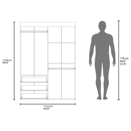 Closet Denver Blanco 119.2x172.8cm Con Tres Cajones y Cuatro Puertas - CLOSETS | Bylmo