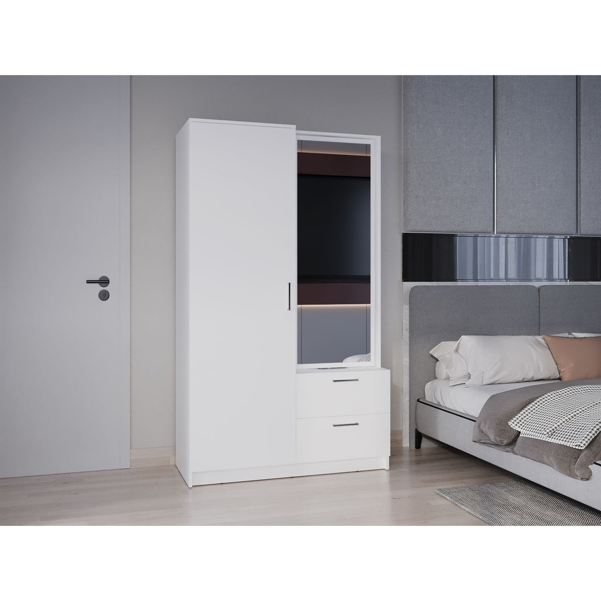 Closet Seville Blanco 106.6x180cm Con Dos Cajones Dos Puertas y Espejo - CLOSETS | Bylmo