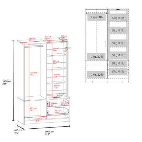 Closet Seville Blanco 106.6x180cm Con Dos Cajones Dos Puertas y Espejo - CLOSETS | Bylmo
