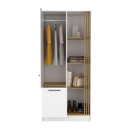Closet Vance Blanco y Fresno Europeo 80x180cm Con Un Cajón y Una Puerta - CLOSETS | Bylmo