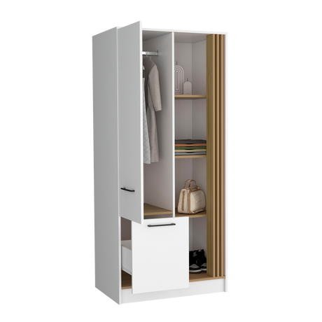 Closet Vance Blanco y Fresno Europeo 80x180cm Con Un Cajón y Una Puerta - CLOSETS | Bylmo