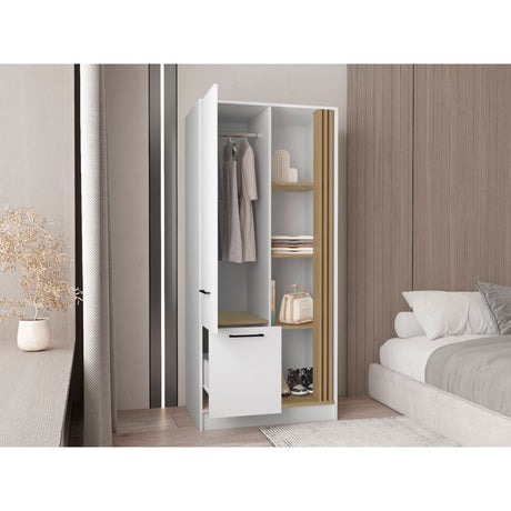 Closet Vance Blanco y Fresno Europeo 80x180cm Con Un Cajón y Una Puerta - CLOSETS | Bylmo