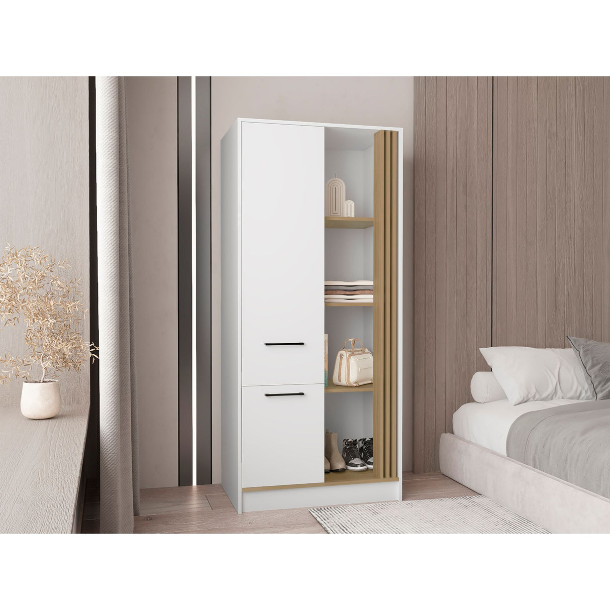 Closet Vance Blanco y Fresno Europeo 80x180cm Con Un Cajón y Una Puerta - CLOSETS | Bylmo