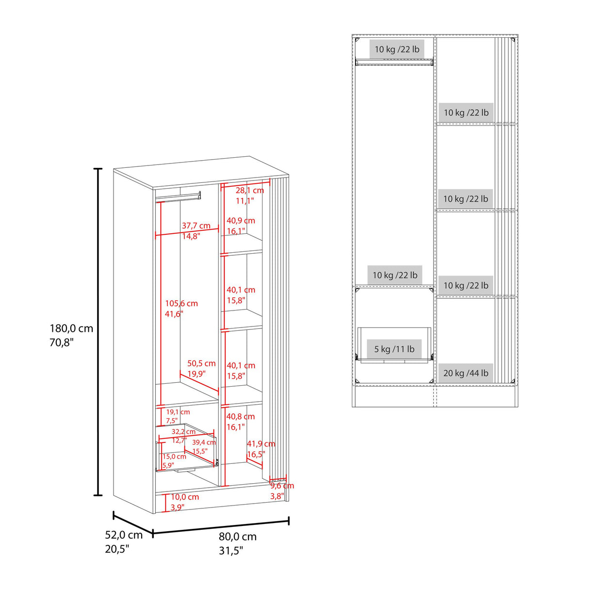 Closet Vance Blanco y Fresno Europeo 80x180cm Con Un Cajón y Una Puerta - CLOSETS | Bylmo