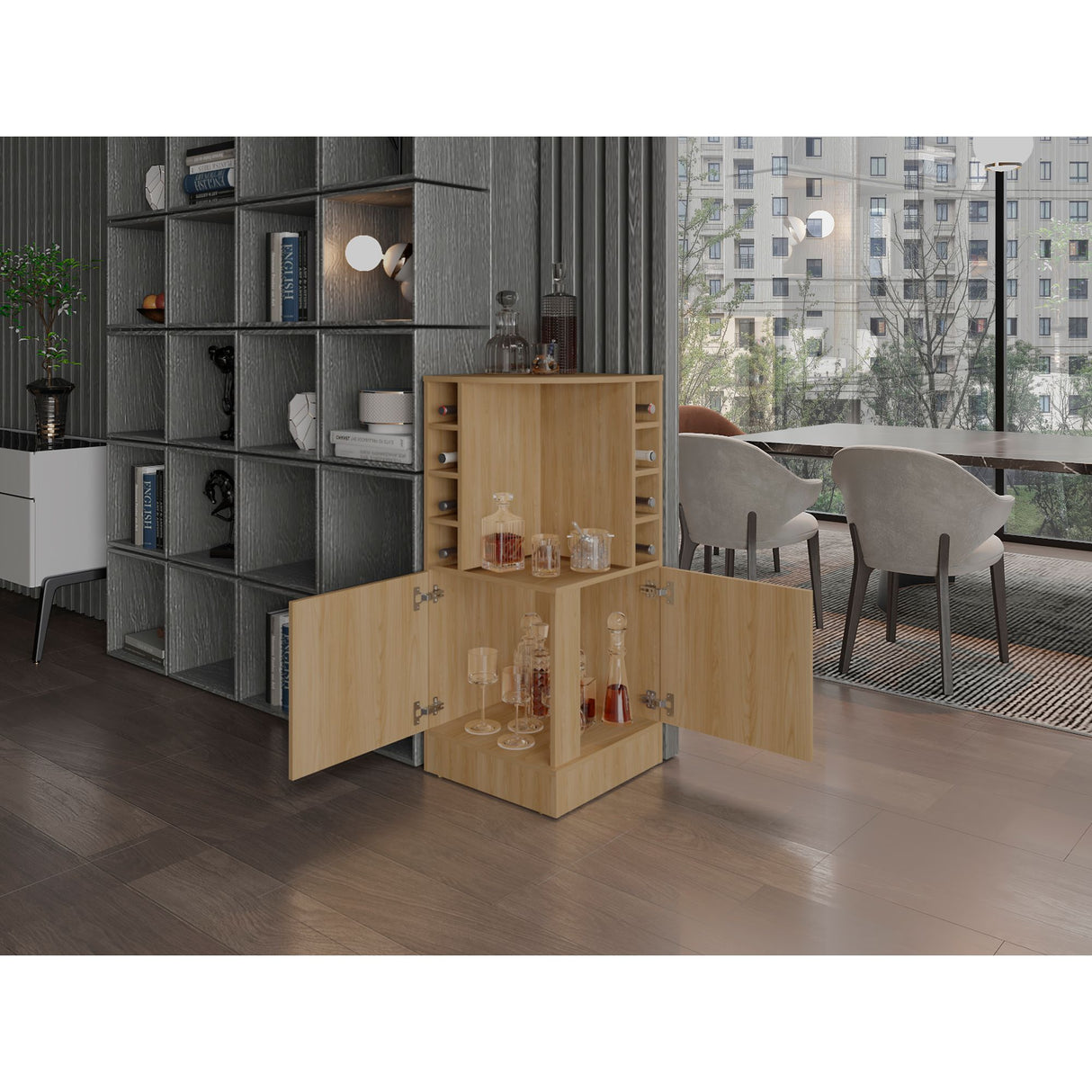 Bar Esquinero Jakes Fresno 46.9x108cm Con Ocho Portabotellas - BARES | Bylmo