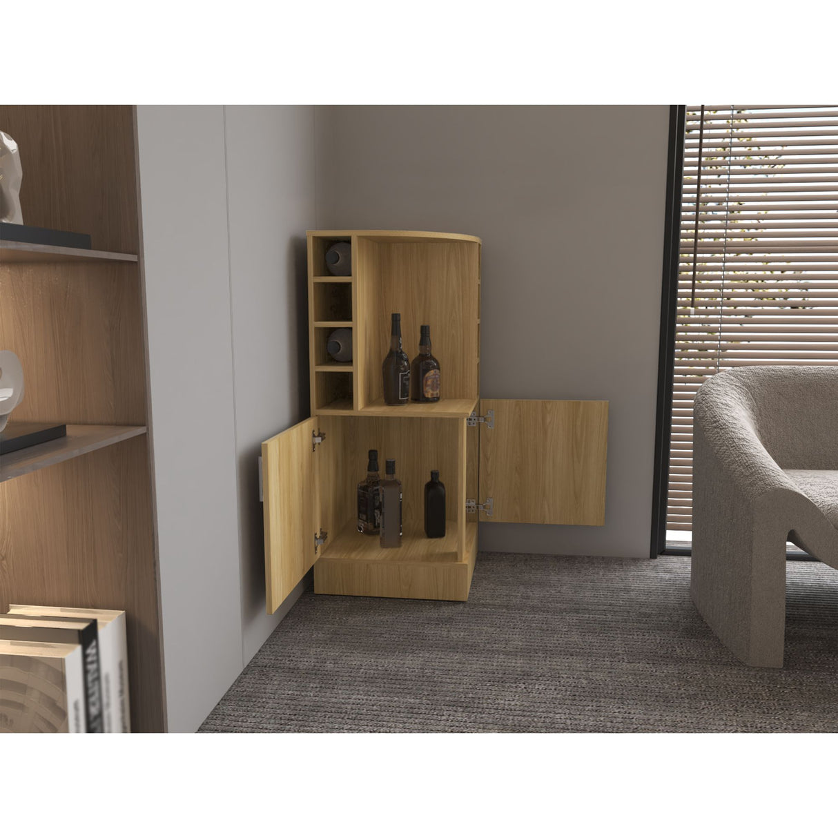 Bar Esquinero Jakes Fresno 46.9x108cm Con Ocho Portabotellas - BARES | Bylmo