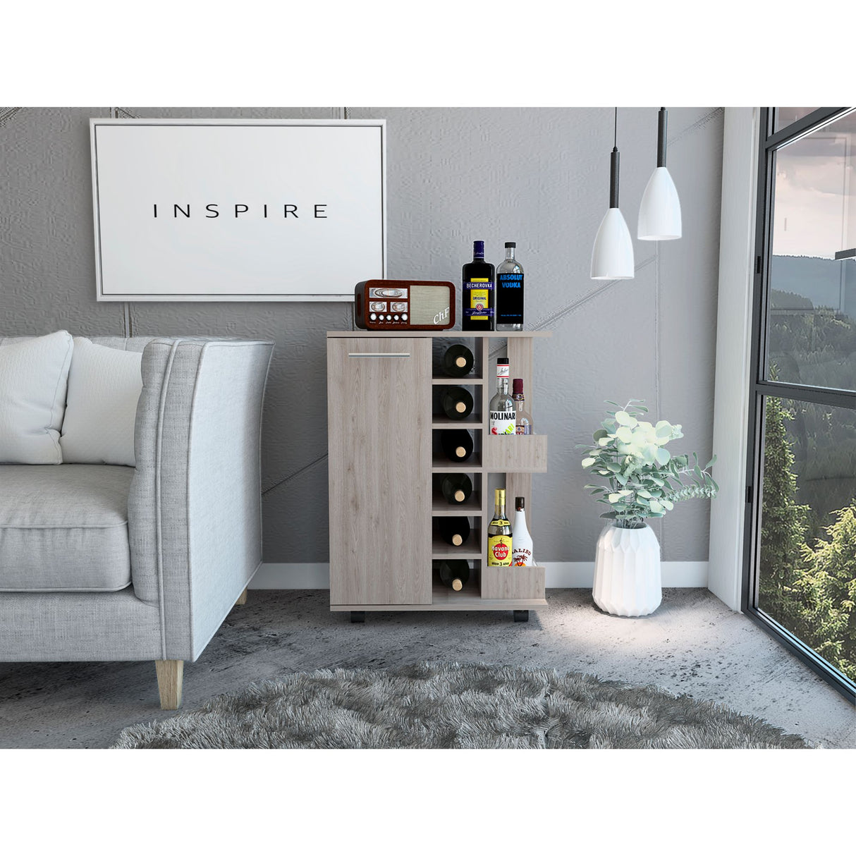 Bar Carro Cart Ceniza 60x82.1cm Con Seis Portabotellas - BARES | Bylmo