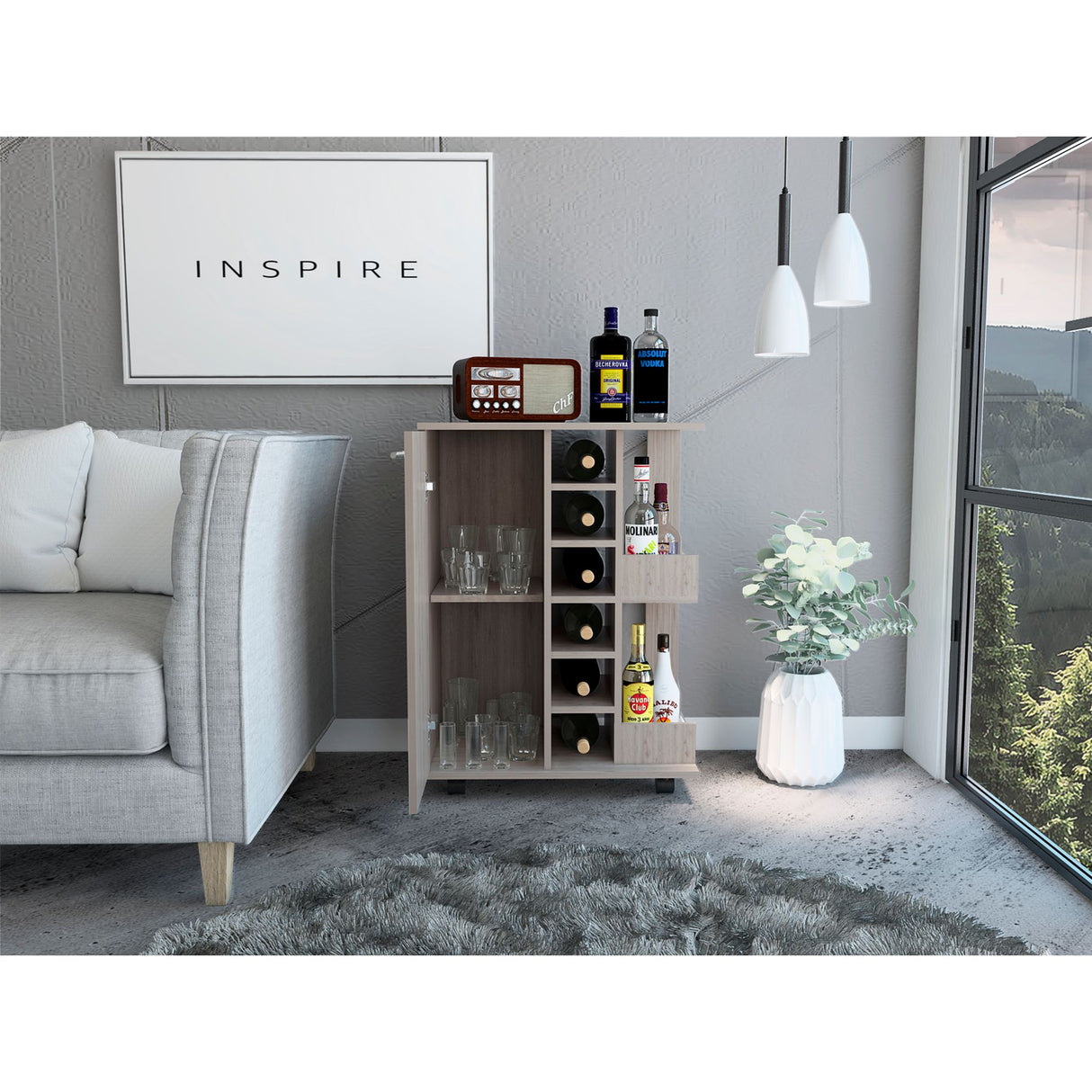 Bar Carro Cart Ceniza 60x82.1cm Con Seis Portabotellas - BARES | Bylmo