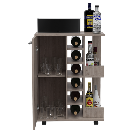 Bar Carro Cart Ceniza 60x82.1cm Con Seis Portabotellas - BARES | Bylmo