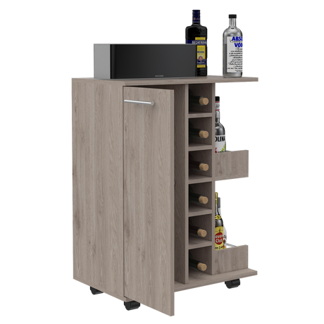 Bar Carro Cart Ceniza 60x82.1cm Con Seis Portabotellas - BARES | Bylmo