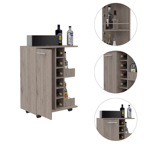 Bar Carro Cart Ceniza 60x82.1cm Con Seis Portabotellas - BARES | Bylmo