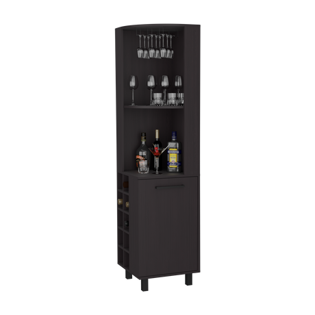 Bar Esquinero Kaia Plus Fresno Europeo y Wengue 45x180cm Con Diez Portabotellas - BARES | Bylmo