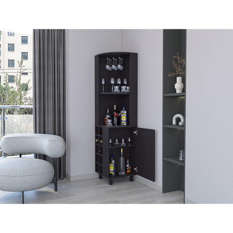 Bar Esquinero Kaia Plus Fresno Europeo y Wengue 45x180cm Con Diez Portabotellas - BARES | Bylmo