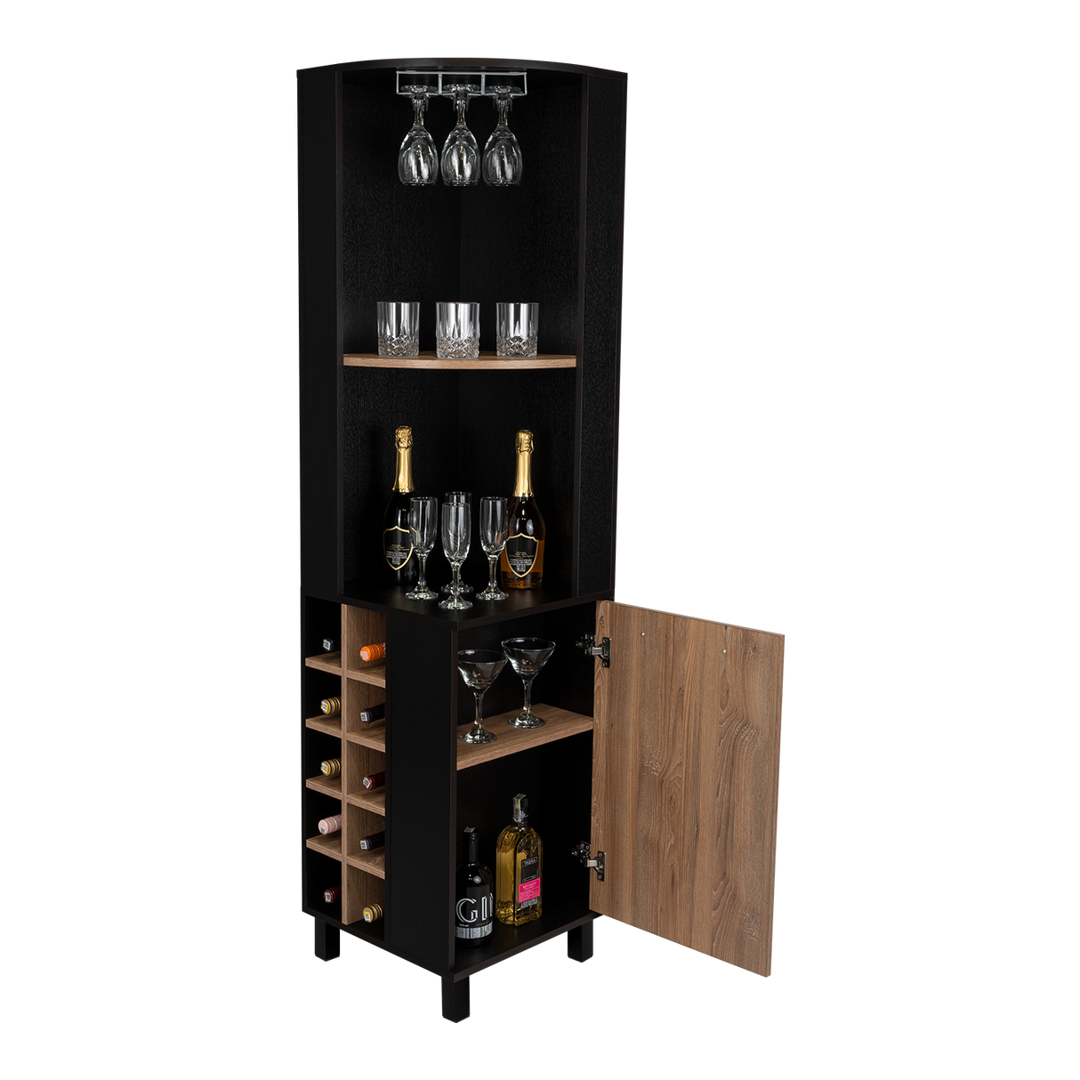 Bar Esquinero Kaia Plus Fresno Europeo y MIel 45x180cm Con Diez Portabotellas - BARES | Bylmo