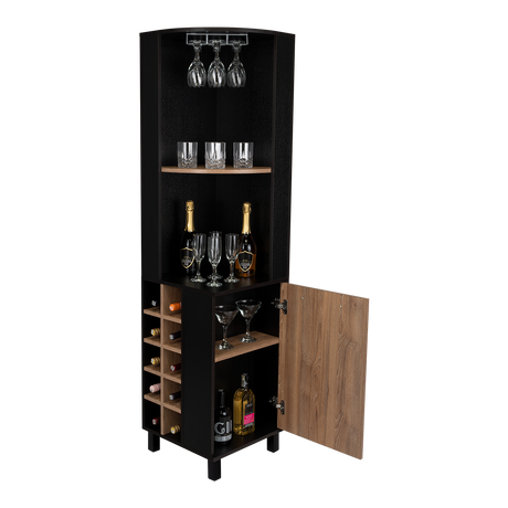 Bar Esquinero Kaia Plus Fresno Europeo y MIel 45x180cm Con Diez Portabotellas - BARES | Bylmo