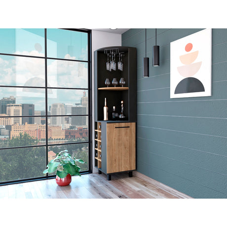 Bar Esquinero Kaia Plus Fresno Europeo y MIel 45x180cm Con Diez Portabotellas - BARES | Bylmo