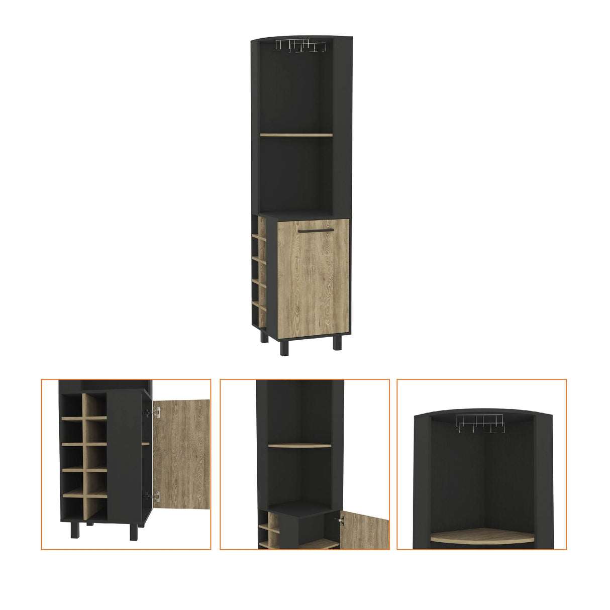 Bar Esquinero Kaia Plus Fresno Europeo y MIel 45x180cm Con Diez Portabotellas - BARES | Bylmo