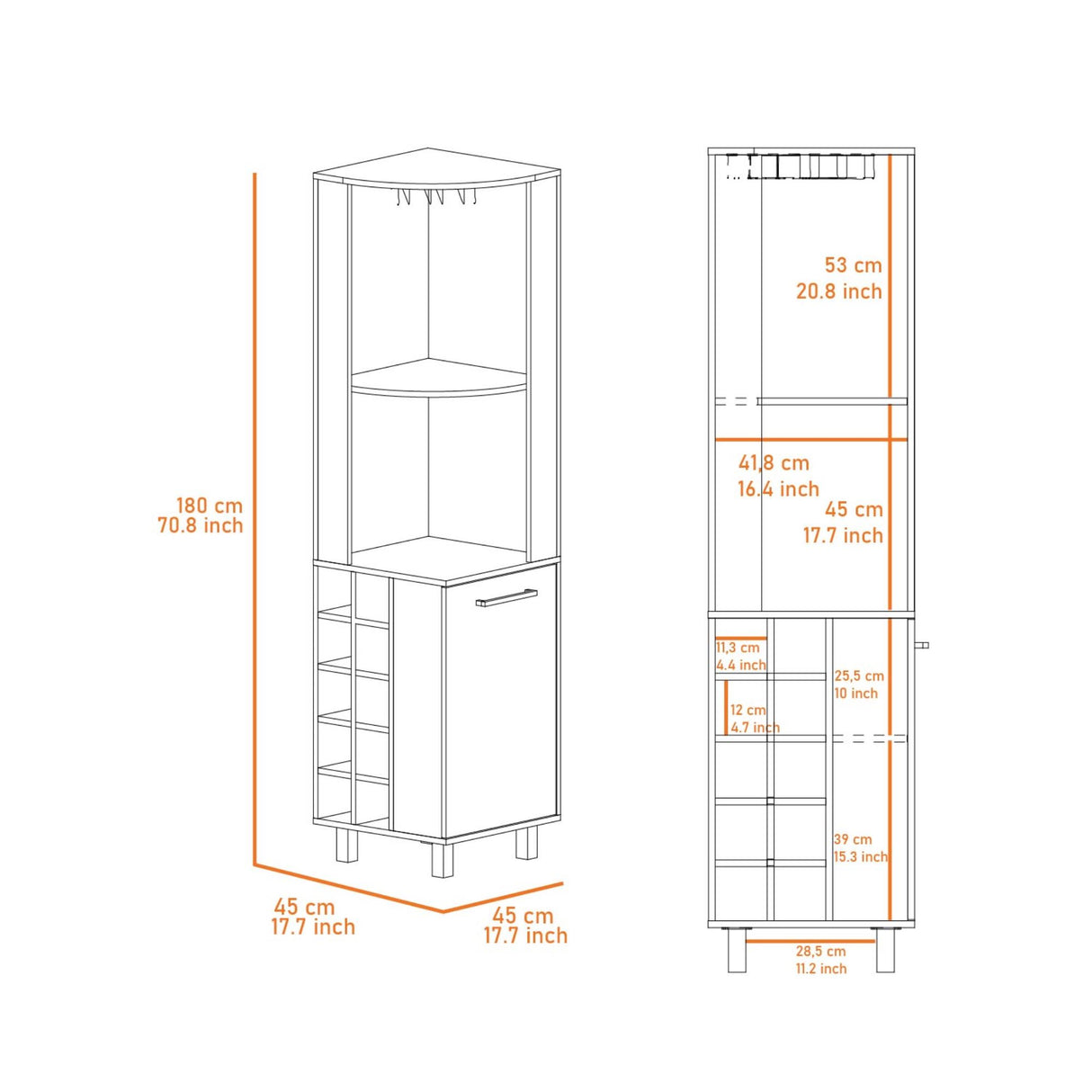 Bar Esquinero Kaia Plus Fresno Europeo y MIel 45x180cm Con Diez Portabotellas - BARES | Bylmo
