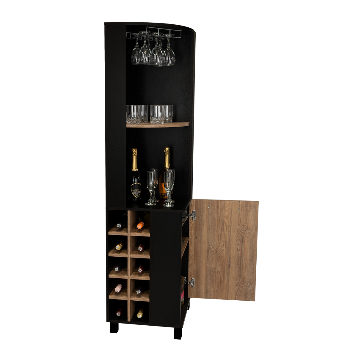 Bar Esquinero Kaia Plus Fresno Europeo y MIel 45x180cm Con Diez Portabotellas - BARES | Bylmo