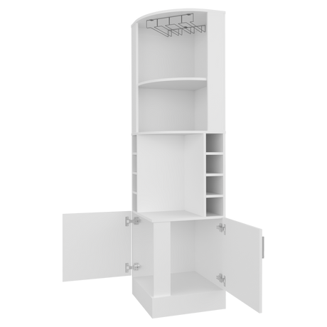 Bar Esquinero Beijing Blanco 46.9x180cm Con Ocho Portabotellas - BARES | Bylmo