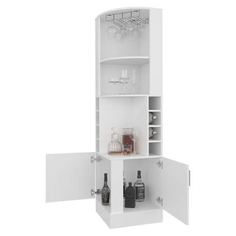 Bar Esquinero Beijing Blanco 46.9x180cm Con Ocho Portabotellas - BARES | Bylmo