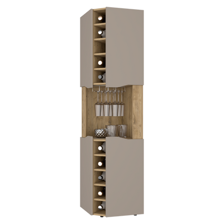 Bar Esquinero Obregon Macadamia y Taupe 45x180cm Con Diez Portabotellas - BARES | Bylmo