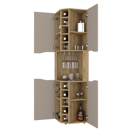 Bar Esquinero Obregon Macadamia y Taupe 45x180cm Con Diez Portabotellas - BARES | Bylmo