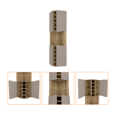 Bar Esquinero Obregon Macadamia y Taupe 45x180cm Con Diez Portabotellas - BARES | Bylmo