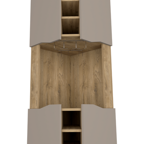 Bar Esquinero Obregon Macadamia y Taupe 45x180cm Con Diez Portabotellas - BARES | Bylmo
