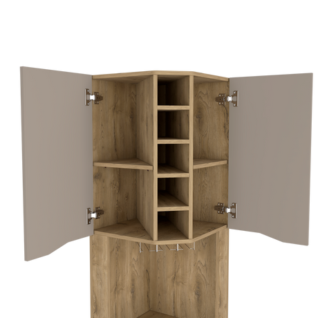 Bar Esquinero Obregon Macadamia y Taupe 45x180cm Con Diez Portabotellas - BARES | Bylmo