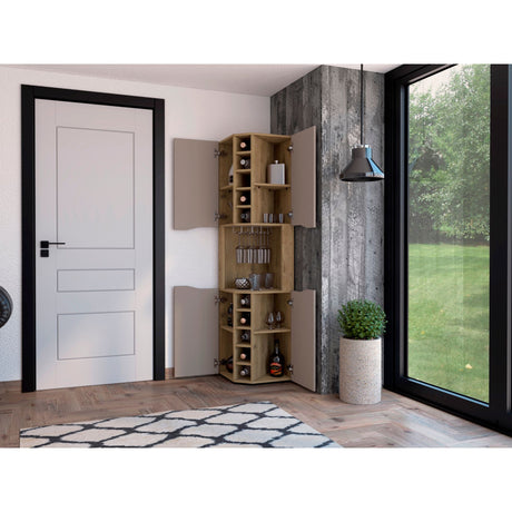 Bar Esquinero Obregon Macadamia y Taupe 45x180cm Con Diez Portabotellas - BARES | Bylmo