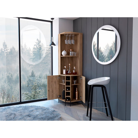 Bar Esquinero Shanghai Macadamia 45x180cm Con Cinco Portabotellas - BARES | Bylmo